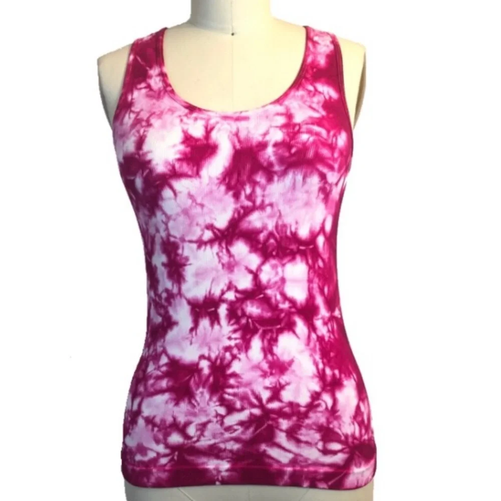 ❄️Sale❄️ Knitro Tie Dye Top magenta pink white ribbed one size - Picture 1 of 8